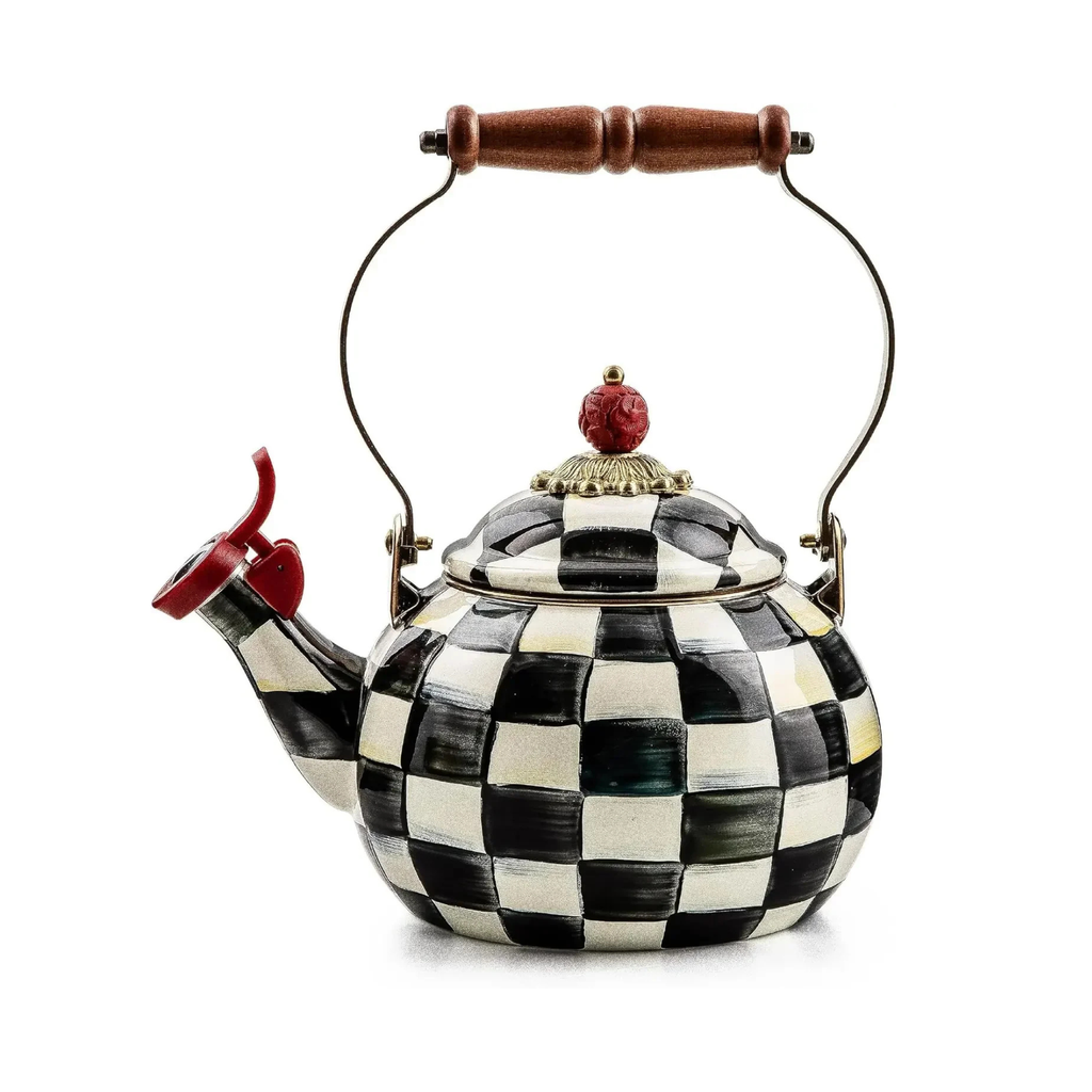 Black & White Enamel Whistling Tea Kettle