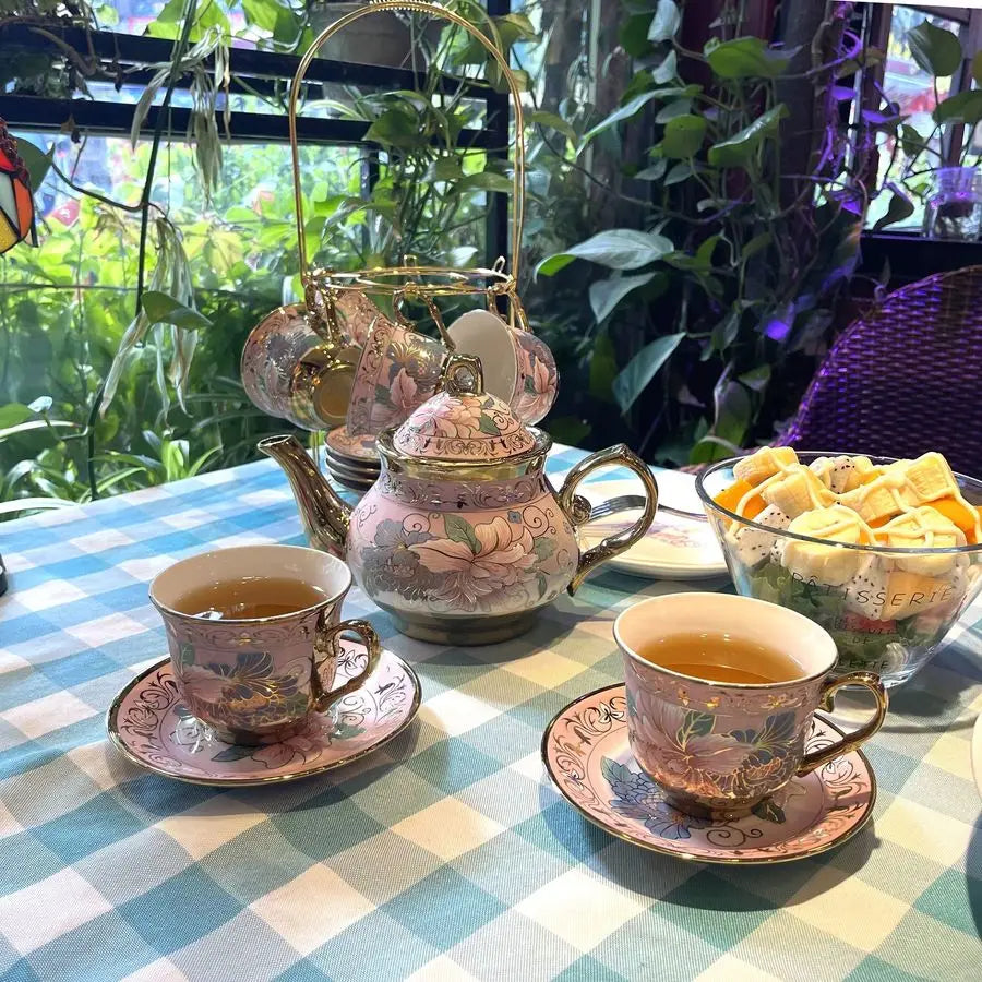 Porcelain Tea Set with Metal Holder