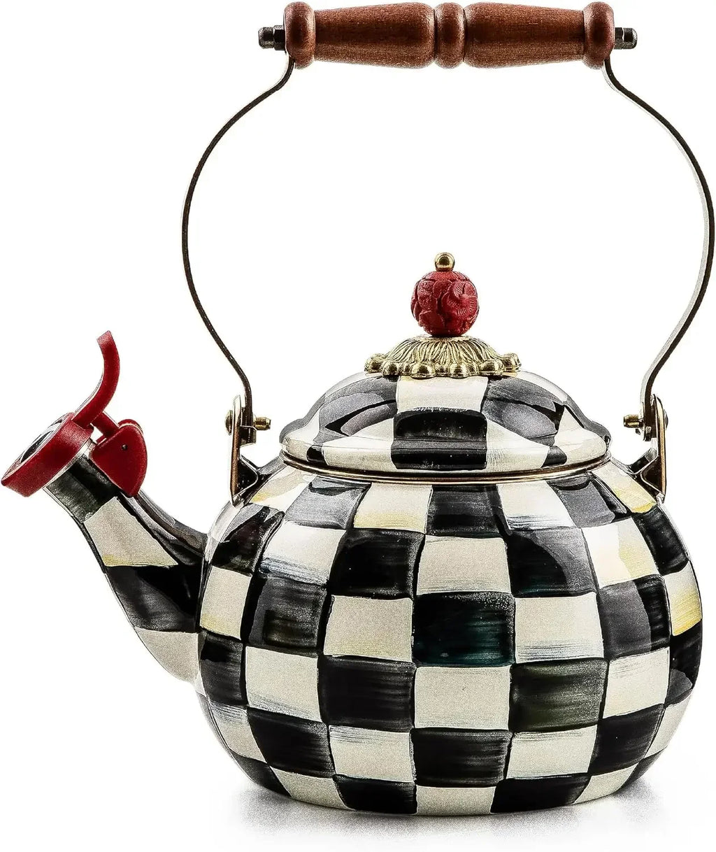 Black & White Enamel Whistling Tea Kettle