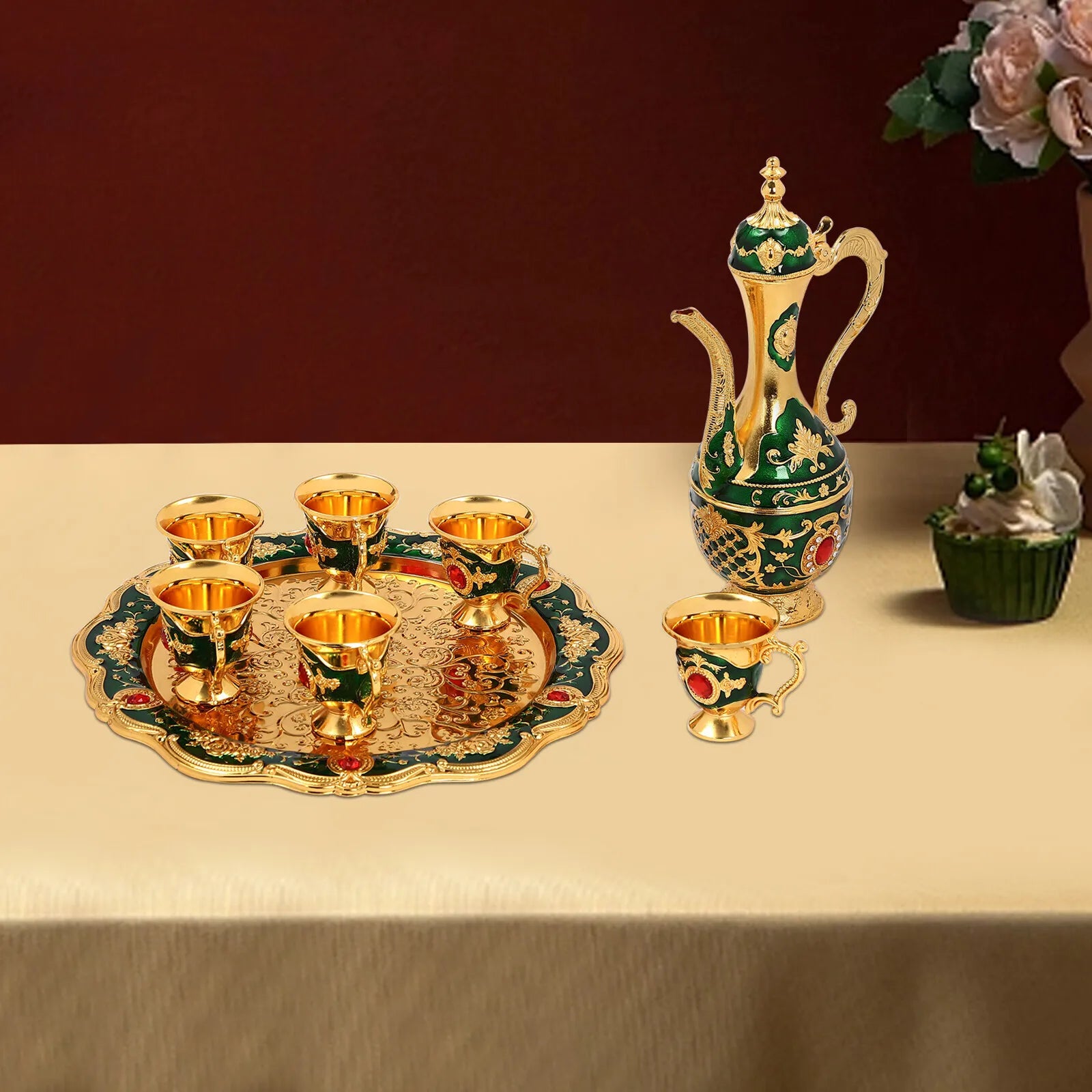 Vintage Turkish Tea Set with 6 Cups