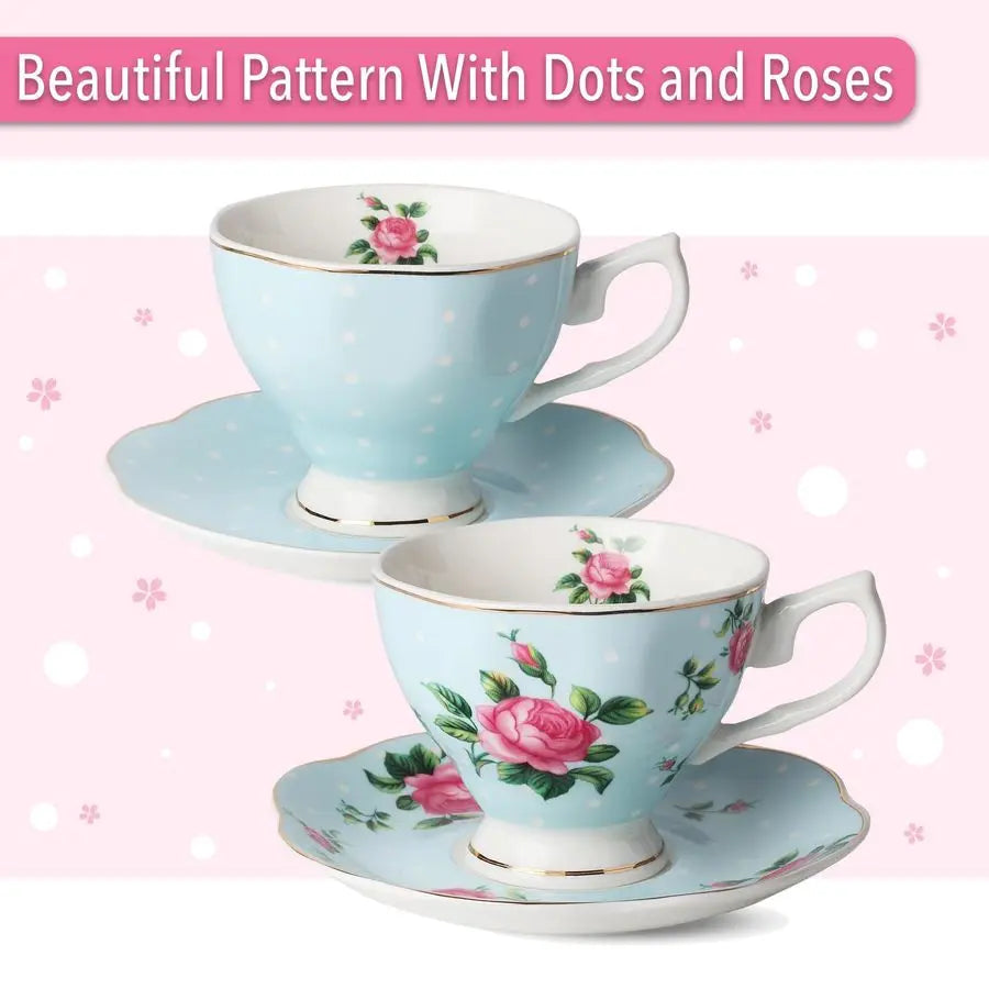 Pastel Blue Floral Tea Set (13pcs)