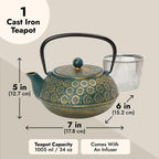Sage Green Cast Iron Tea Kettle