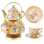 Porcelain Tea Set with Metal Holder