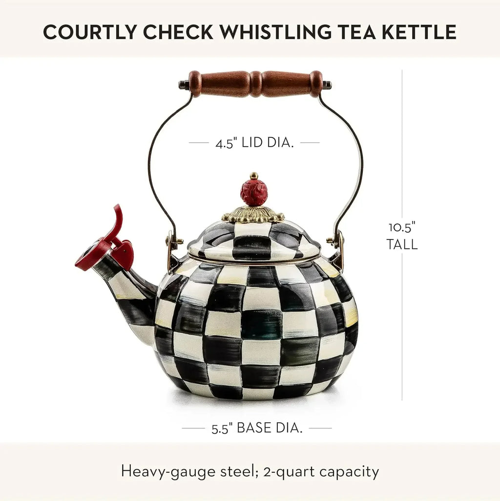 Black & White Enamel Whistling Tea Kettle