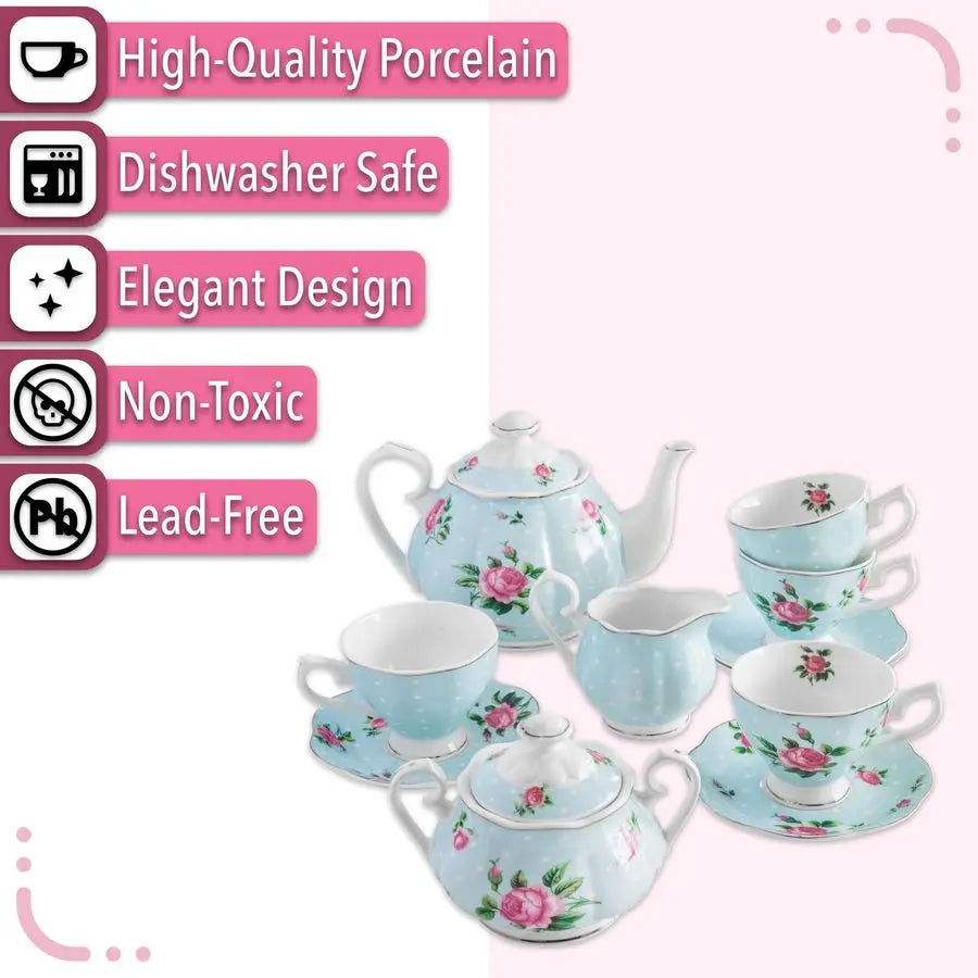 Pastel Blue Floral Tea Set (13pcs)