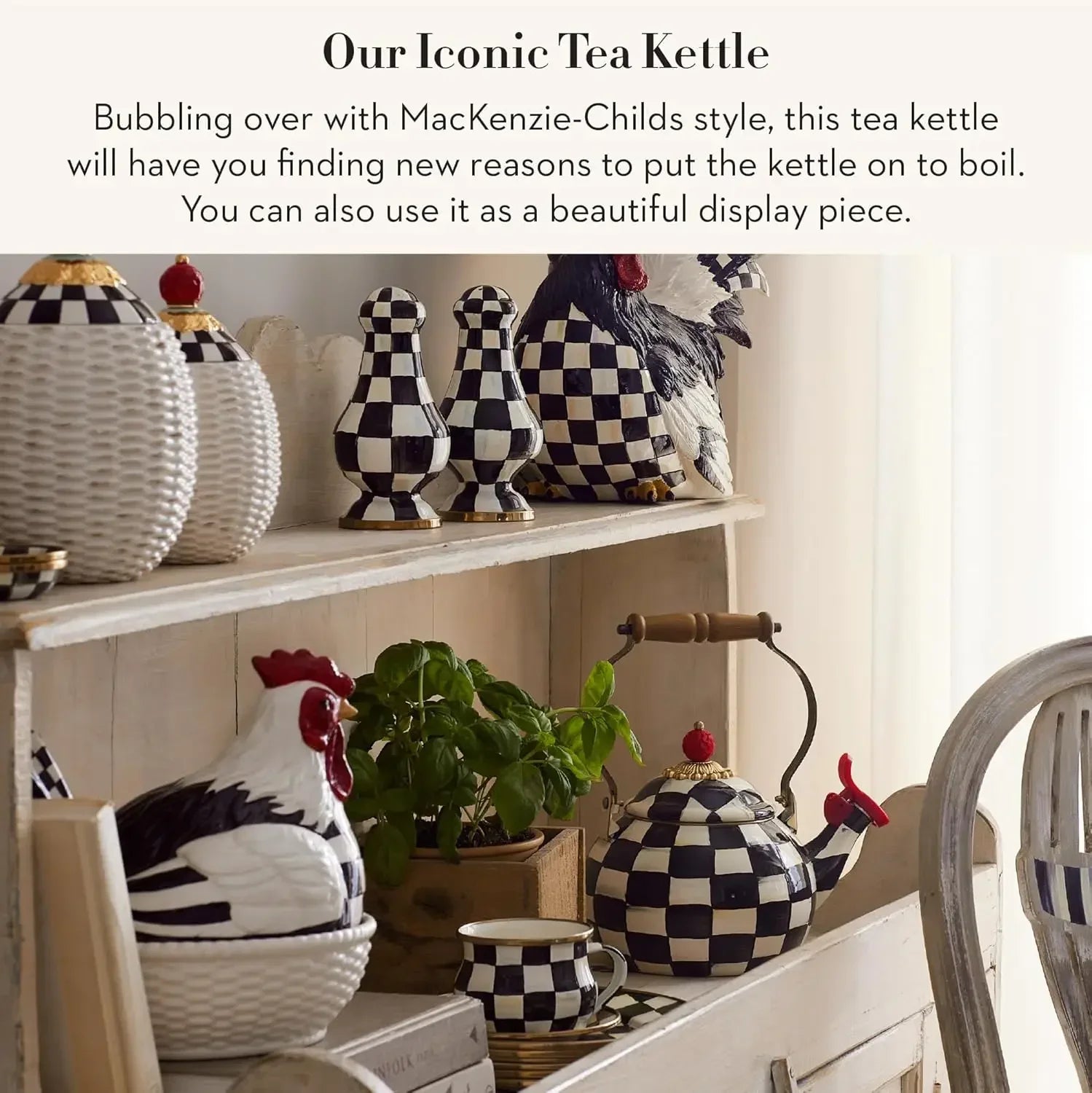 Black & White Enamel Whistling Tea Kettle