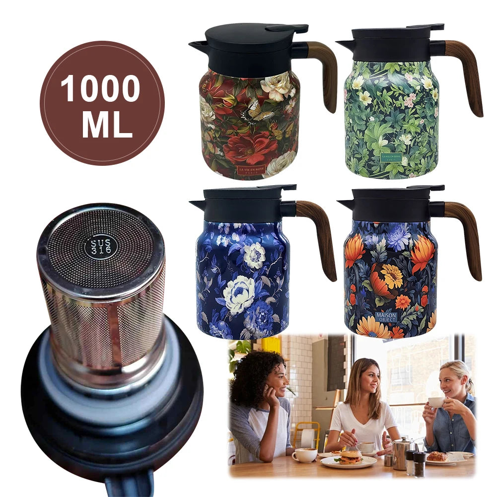 Vintage Floral Stainless Tea Kettle 1000ml